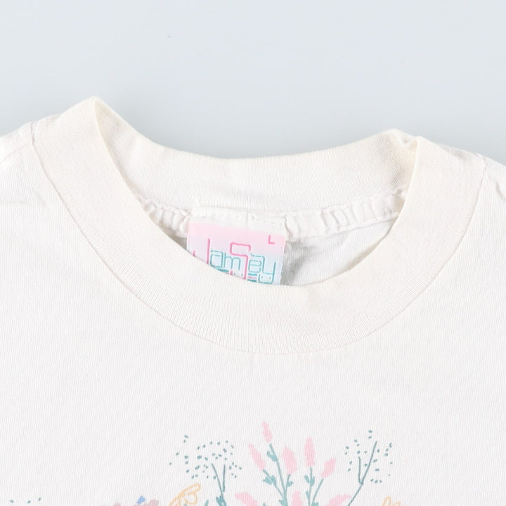 90'S Jamsey Wild Flowers Floral Art T-Shirt, Made in USA, Men's Size L (Equivalent), Vintage cotton white type Vintage Second Hand