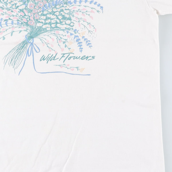 90'S Jamsey Wild Flowers Floral Art T-Shirt, Made in USA, Men's Size L (Equivalent), Vintage cotton white type Vintage Second Hand