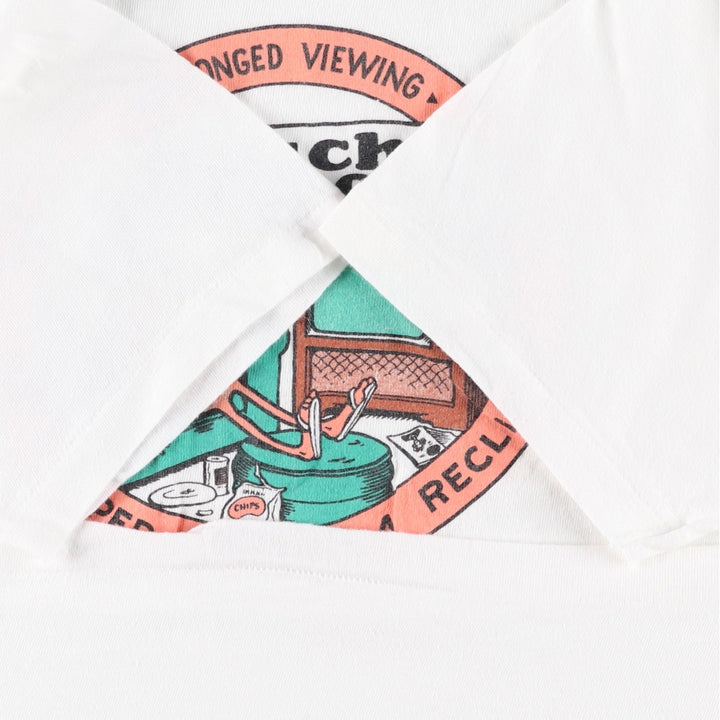80'S Hanes Couch Potato Art T-Shirt, Made in USA, Men's Size L (approx.), Vintage cotton white type Vintage Second Hand