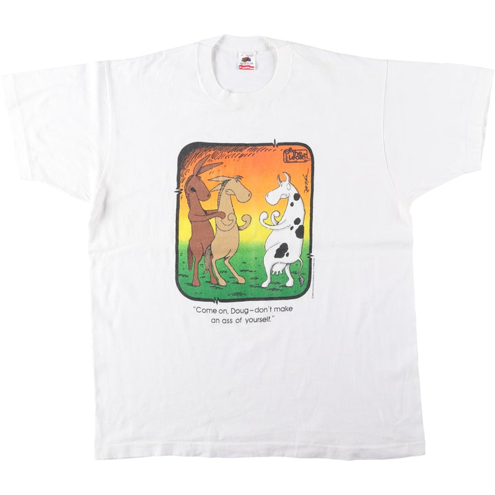 80'S Fruit of the Loom The Leash Print T-Shirt, Made in USA, Men's XL equivalent, Vintage cotton white type Vintage Second Hand