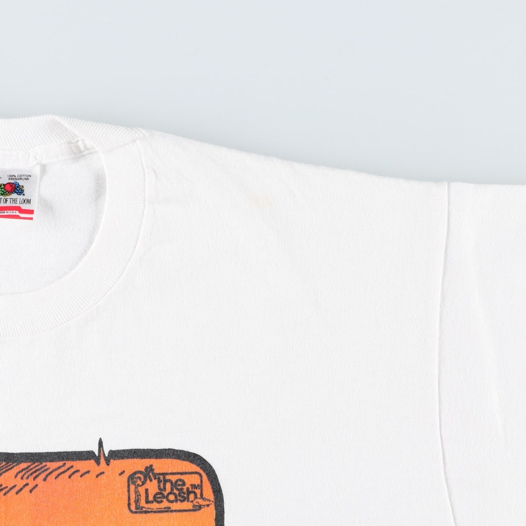 80'S Fruit of the Loom The Leash Print T-Shirt, Made in USA, Men's XL equivalent, Vintage cotton white type Vintage Second Hand