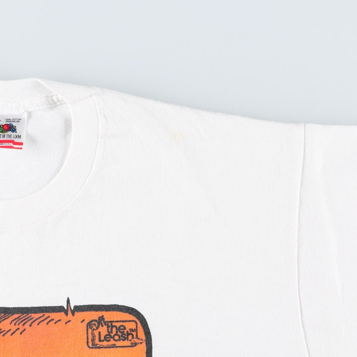 80'S Fruit of the Loom The Leash Print T-Shirt, Made in USA, Men's XL equivalent, Vintage cotton white type Vintage Second Hand