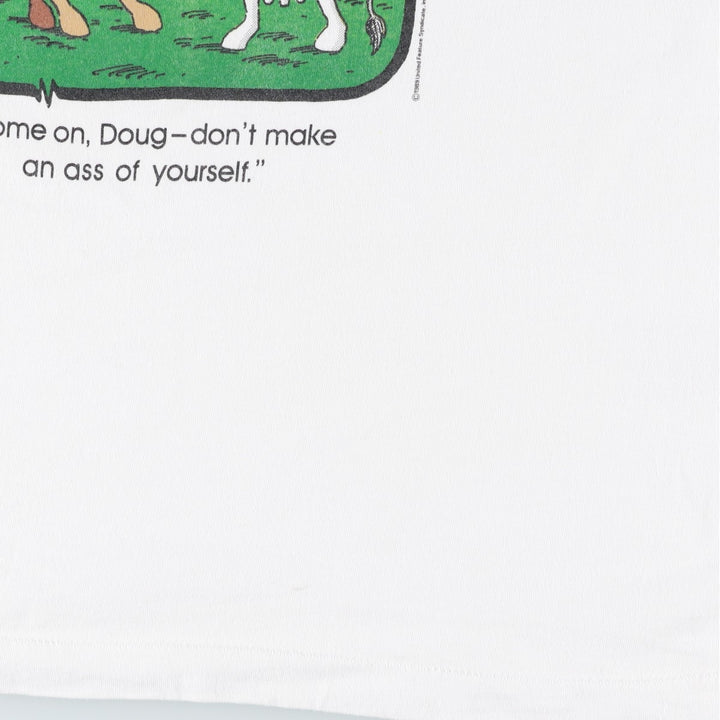 80'S Fruit of the Loom The Leash Print T-Shirt, Made in USA, Men's XL equivalent, Vintage cotton white type Vintage Second Hand