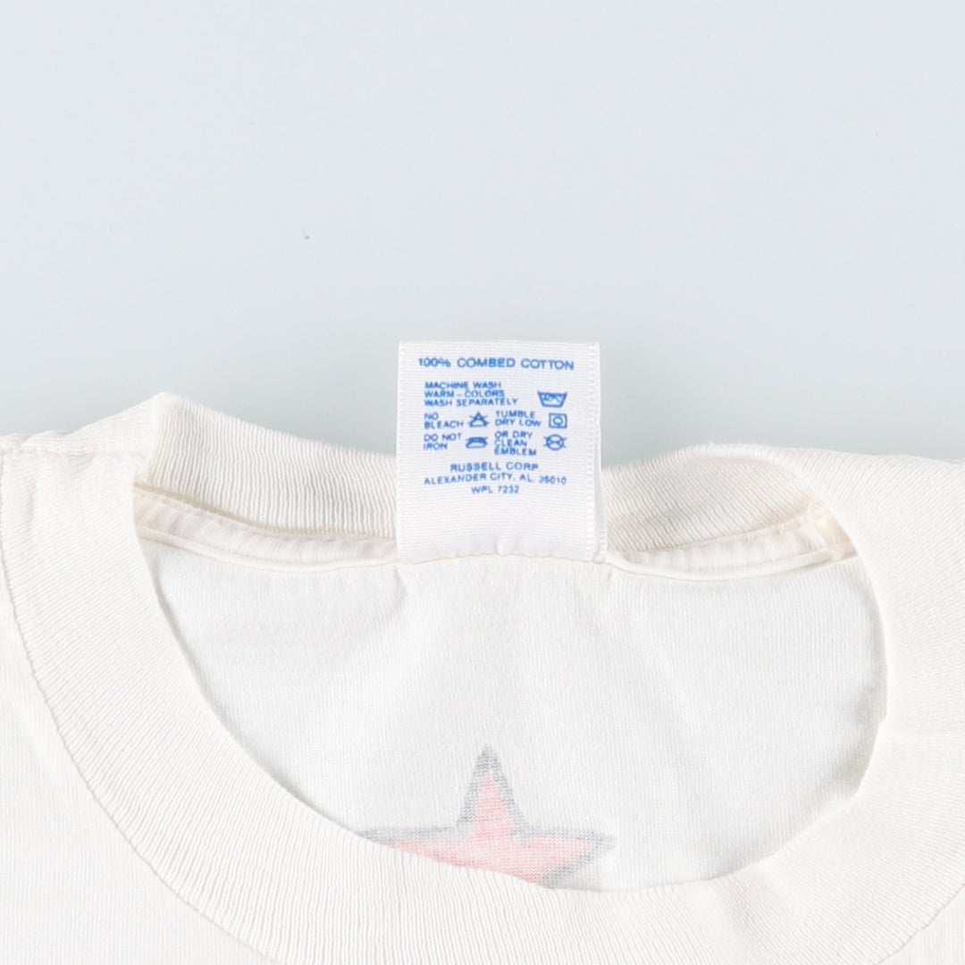 90'S Jerzees Pierre Lafond Wendy Foster American flag print T-shirt, Made in USA, Men's size L equivalent, Vintage cotton white type Vintage Second Hand