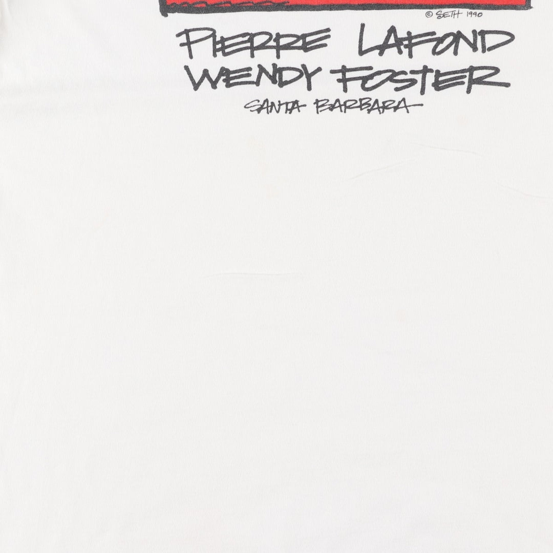 90'S Jerzees Pierre Lafond Wendy Foster American flag print T-shirt, Made in USA, Men's size L equivalent, Vintage cotton white type Vintage Second Hand