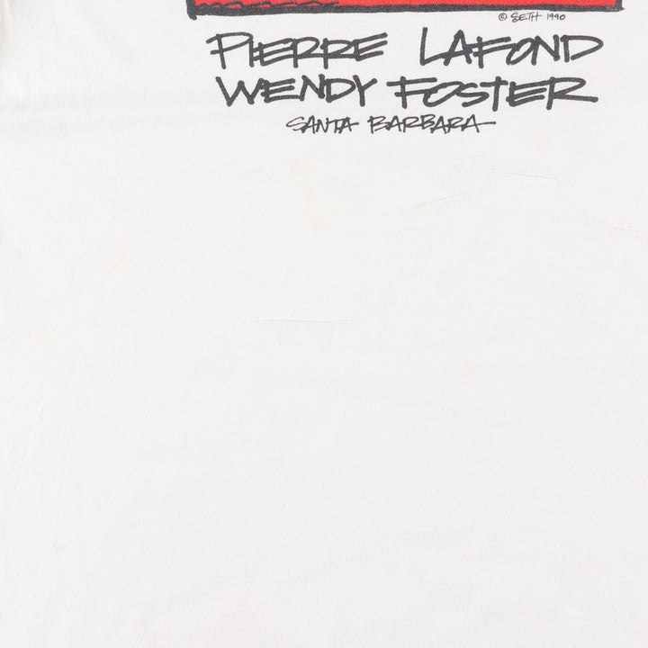 90'S Jerzees Pierre Lafond Wendy Foster American flag print T-shirt, Made in USA, Men's size L equivalent, Vintage cotton white type Vintage Second Hand
