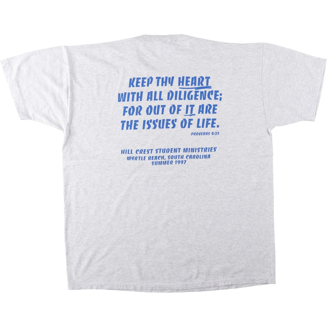 90'S Russell Athletic Message Print T-Shirt, Made in USA, Men's XL (approx.), Vintage polyester gray type Vintage Second Hand