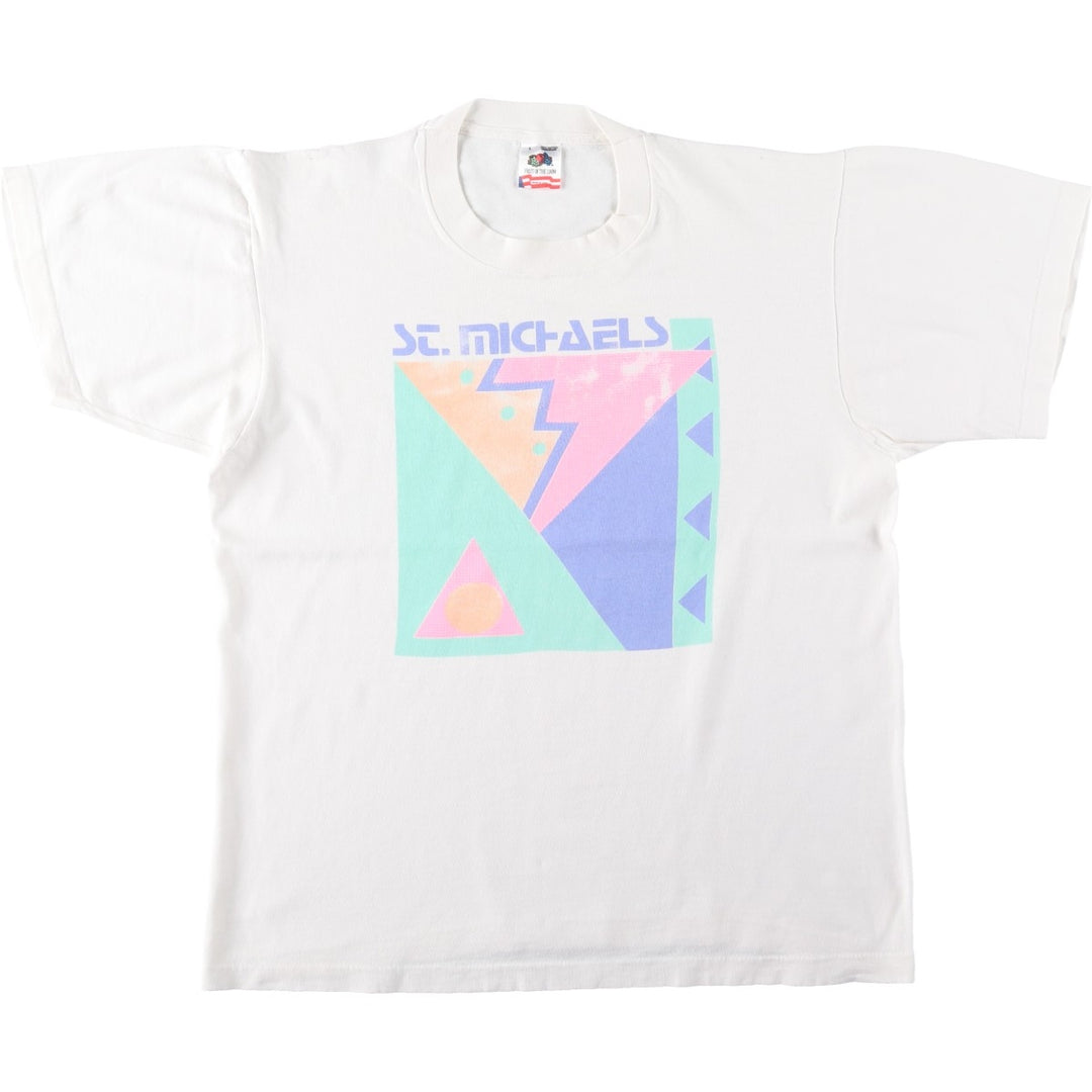 90'S Fruit of the Loom St. Michaels Art T-shirt, Made in USA, Men's Size L (approx.), Vintage cotton white type Vintage Second Hand