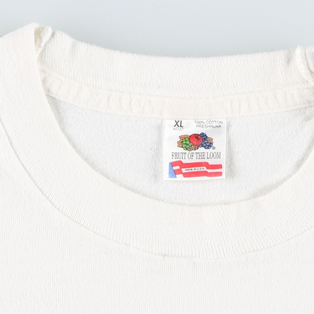90'S Fruit of the Loom print T-shirt, Made in USA, Men's XL cotton white type Vintage Second Hand