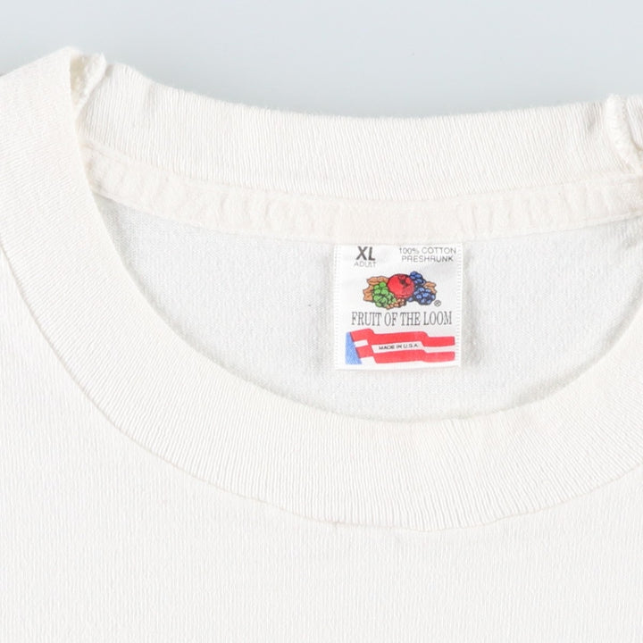 90'S Fruit of the Loom print T-shirt, Made in USA, Men's XL cotton white type Vintage Second Hand