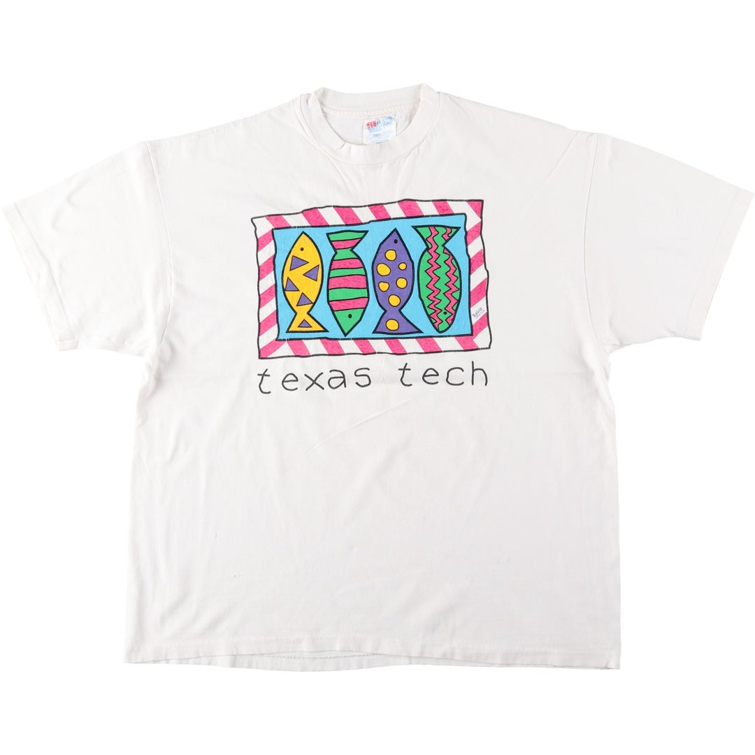 90'S Hanes BEEFY-T Fish Print Art T-Shirt, Made in USA, Men's XL (approx.), Vintage cotton white type Vintage Second Hand