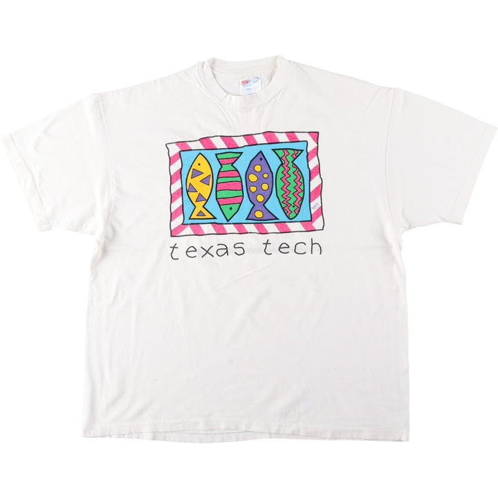 90'S Hanes BEEFY-T Fish Print Art T-Shirt, Made in USA, Men's XL (approx.), Vintage cotton white type Vintage Second Hand