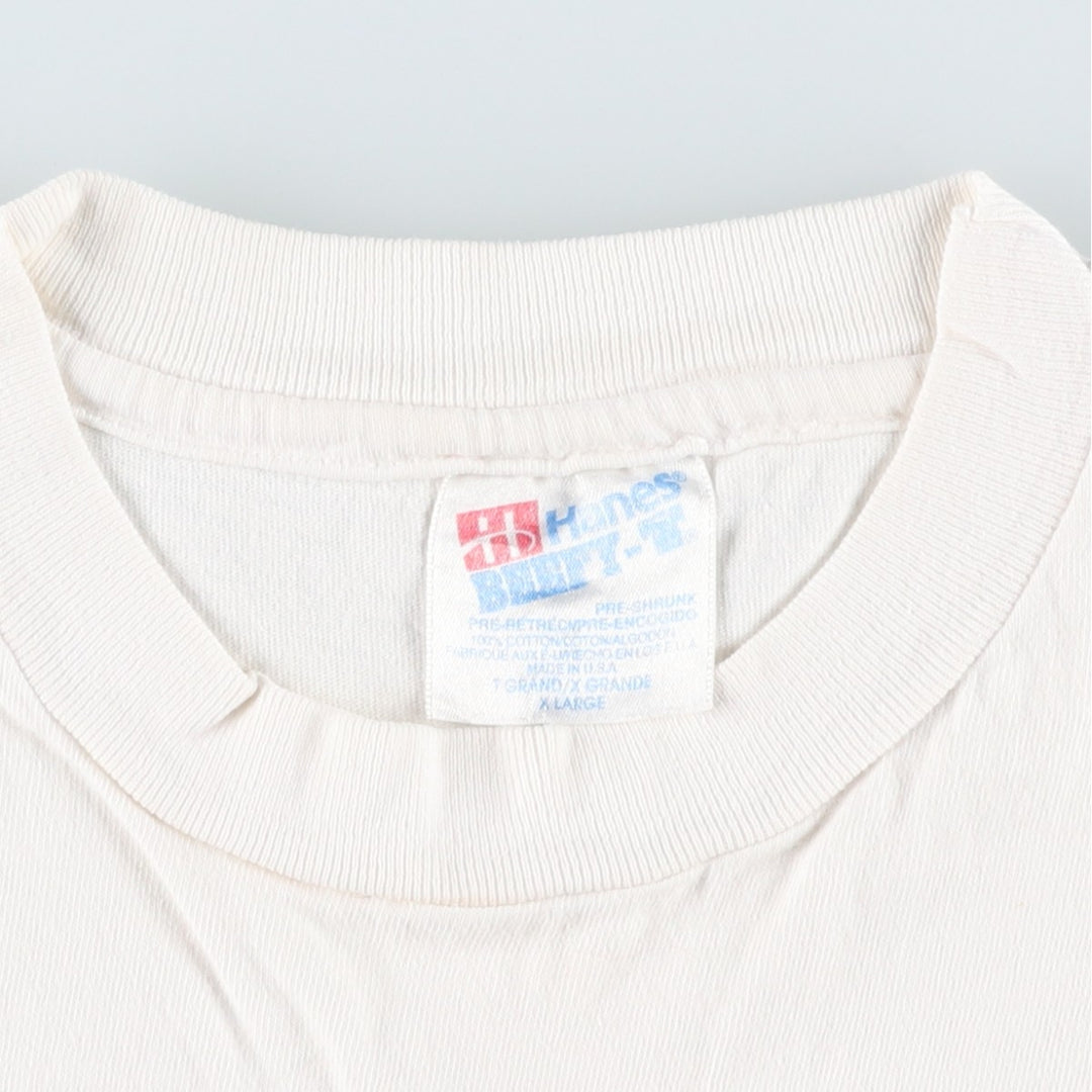 90'S Hanes BEEFY-T Fish Print Art T-Shirt, Made in USA, Men's XL (approx.), Vintage cotton white type Vintage Second Hand