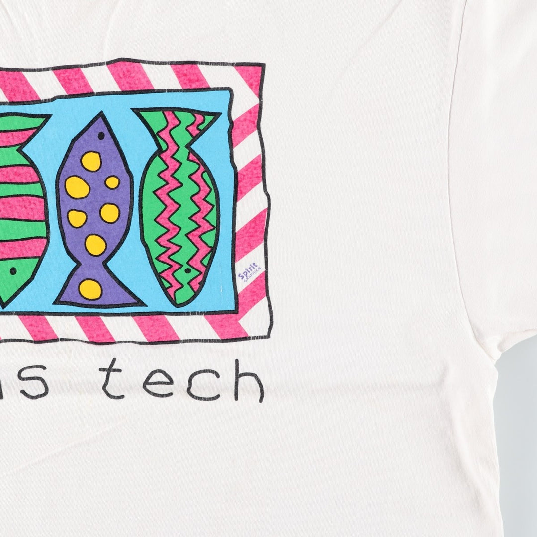 90'S Hanes BEEFY-T Fish Print Art T-Shirt, Made in USA, Men's XL (approx.), Vintage cotton white type Vintage Second Hand
