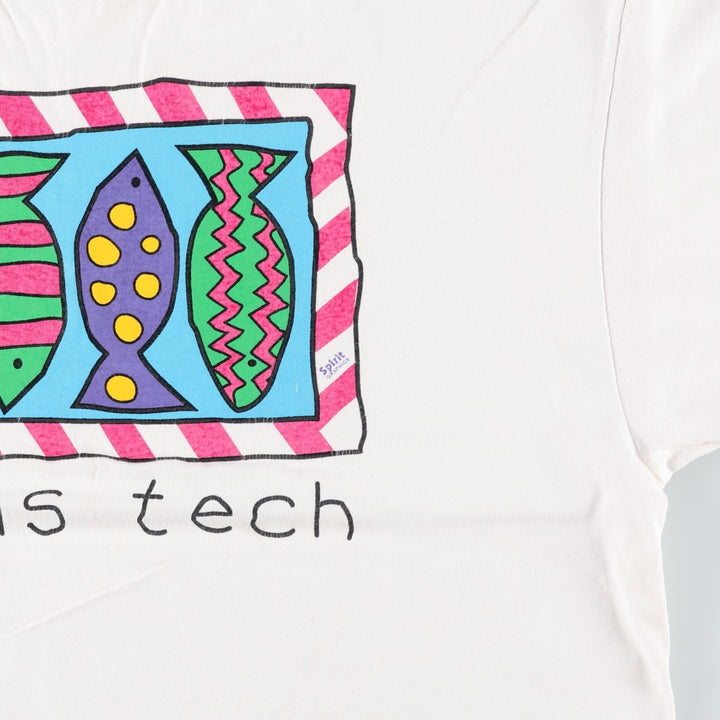 90'S Hanes BEEFY-T Fish Print Art T-Shirt, Made in USA, Men's XL (approx.), Vintage cotton white type Vintage Second Hand