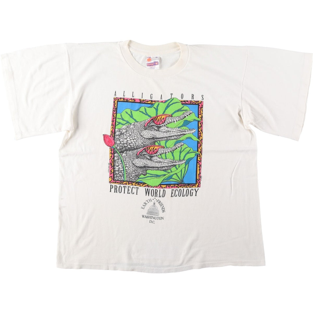 90'S Solar-T Crocodile Pattern Art T-Shirt, Men's XL (approx.), Vintage cotton white type Vintage Second Hand