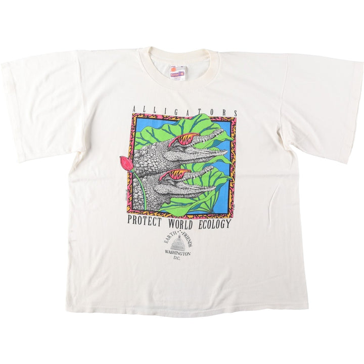 90'S Solar-T Crocodile Pattern Art T-Shirt, Men's XL (approx.), Vintage cotton white type Vintage Second Hand