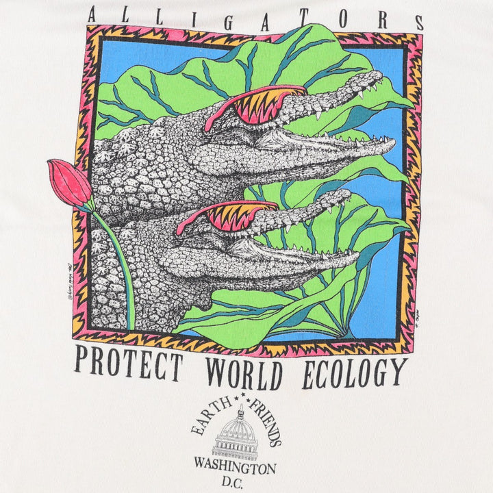 90'S Solar-T Crocodile Pattern Art T-Shirt, Men's XL (approx.), Vintage cotton white type Vintage Second Hand