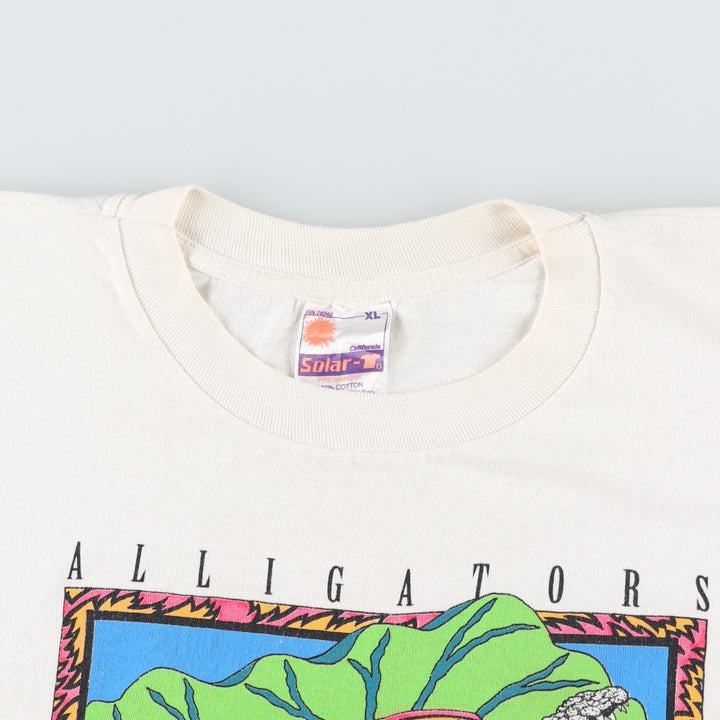 90'S Solar-T Crocodile Pattern Art T-Shirt, Men's XL (approx.), Vintage cotton white type Vintage Second Hand