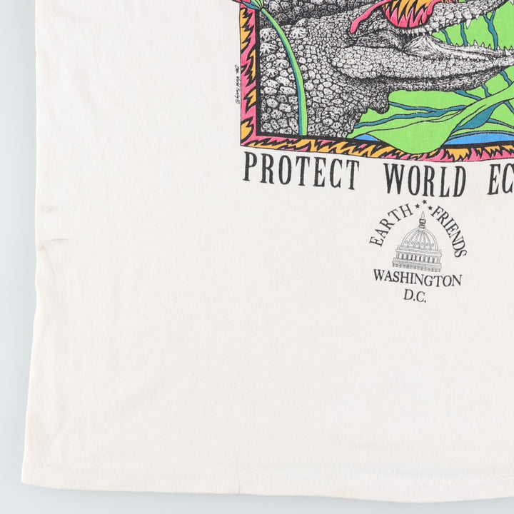90'S Solar-T Crocodile Pattern Art T-Shirt, Men's XL (approx.), Vintage cotton white type Vintage Second Hand