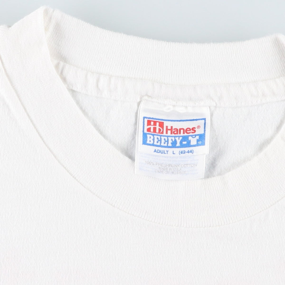 90'S Hanes BEEFY-T AMERICAN VISIONARY ART MUSEUM print T-shirt, Made in USA, Men's size L equivalent, Vintage cotton white type Vintage Second Hand