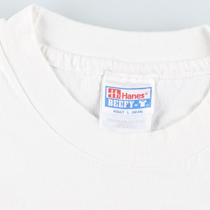 90'S Hanes BEEFY-T AMERICAN VISIONARY ART MUSEUM print T-shirt, Made in USA, Men's size L equivalent, Vintage cotton white type Vintage Second Hand