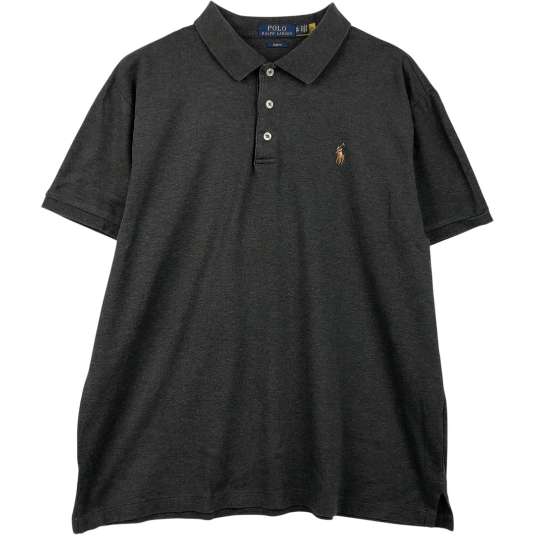 Ralph Lauren POLO RALPH LAUREN SLIM FIT short sleeve polo shirt men's XL equivalent cotton Charcoal Vintage Second Hand