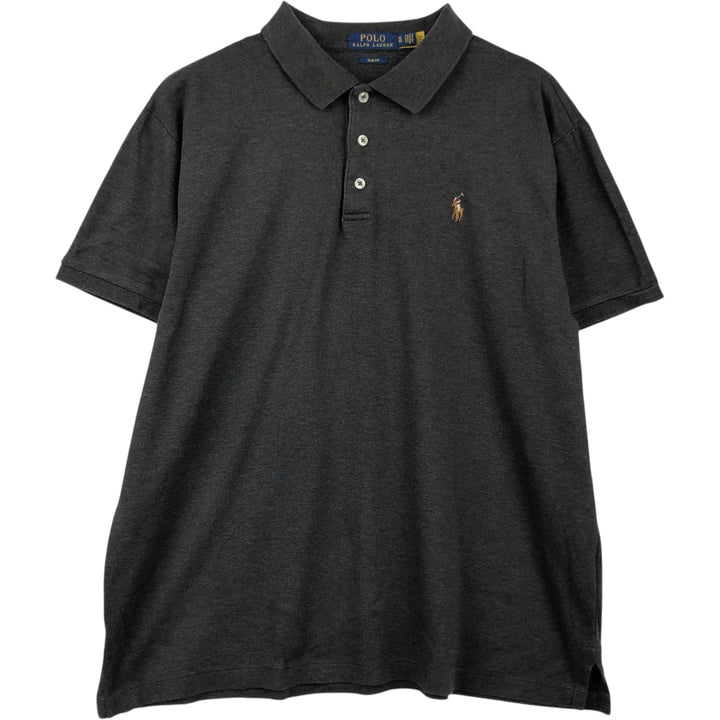 Ralph Lauren POLO RALPH LAUREN SLIM FIT short sleeve polo shirt men's XL equivalent cotton Charcoal Vintage Second Hand
