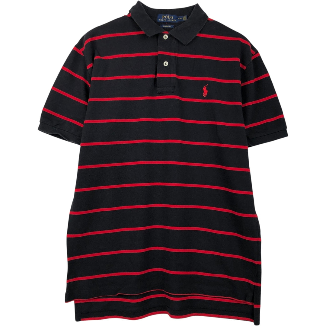 Ralph Lauren POLO RALPH LAUREN CLASSIC FIT short sleeve striped polo shirt men's M size cotton black type Vintage Second Hand