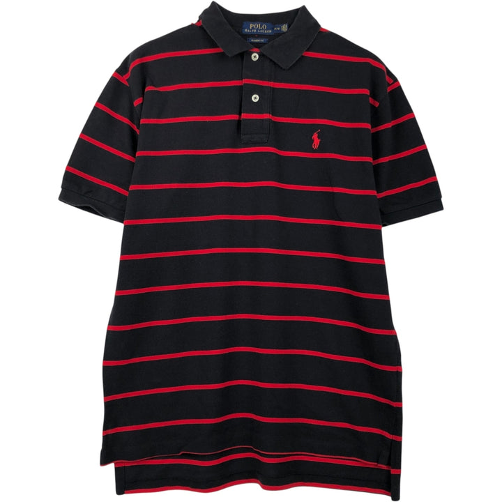 Ralph Lauren POLO RALPH LAUREN CLASSIC FIT short sleeve striped polo shirt men's M size cotton black type Vintage Second Hand