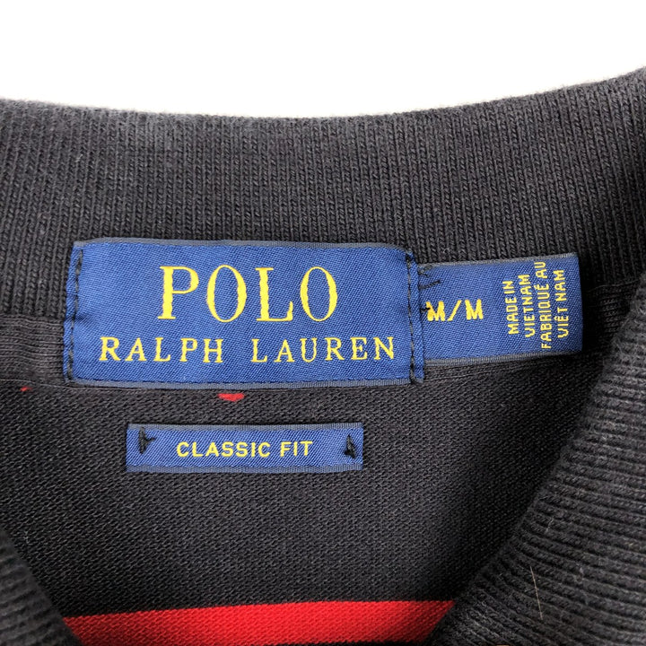 Ralph Lauren POLO RALPH LAUREN CLASSIC FIT short sleeve striped polo shirt men's M size cotton black type Vintage Second Hand