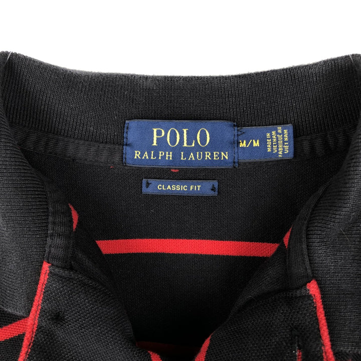 Ralph Lauren POLO RALPH LAUREN CLASSIC FIT short sleeve striped polo shirt men's M size cotton black type Vintage Second Hand