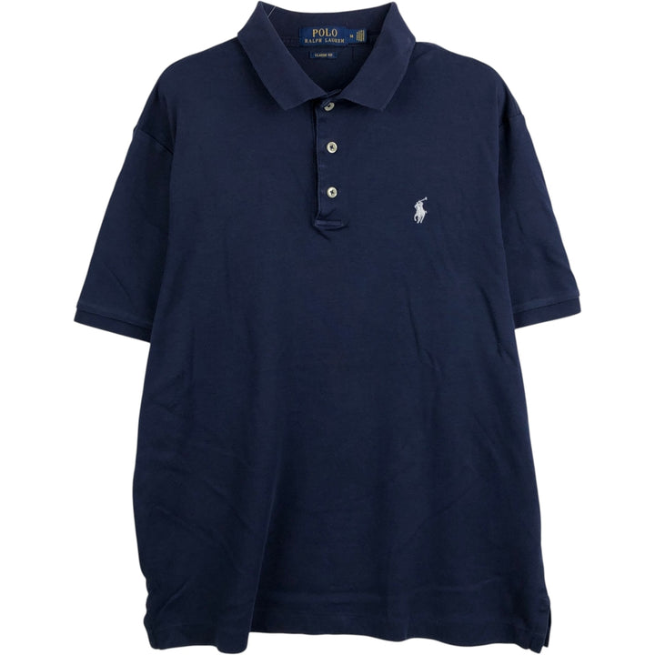 Ralph Lauren POLO RALPH LAUREN CLASSIC FIT short sleeve polo shirt, men's size M cotton navy blue type Vintage Second Hand