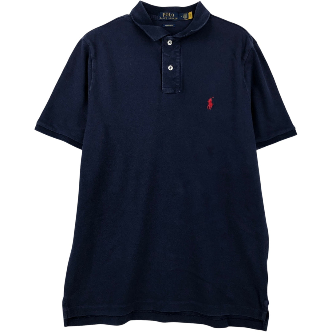 Ralph Lauren POLO RALPH LAUREN CLASSIC FIT short sleeve polo shirt, men's size M cotton navy blue type Vintage Second Hand