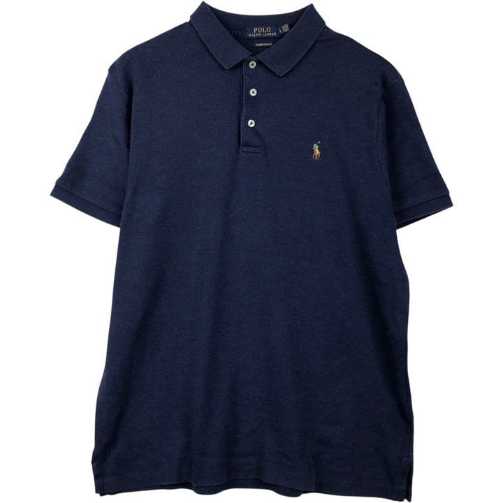 Ralph Lauren POLO RALPH LAUREN CUSTOM SLIM FIT short sleeve polo shirt, men's size L cotton navy blue type Vintage Second Hand