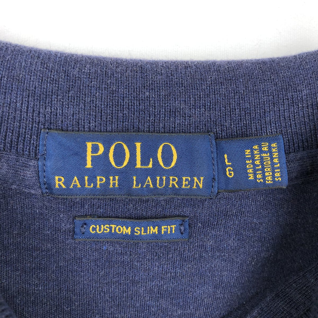 Ralph Lauren POLO RALPH LAUREN CUSTOM SLIM FIT short sleeve polo shirt, men's size L cotton navy blue type Vintage Second Hand