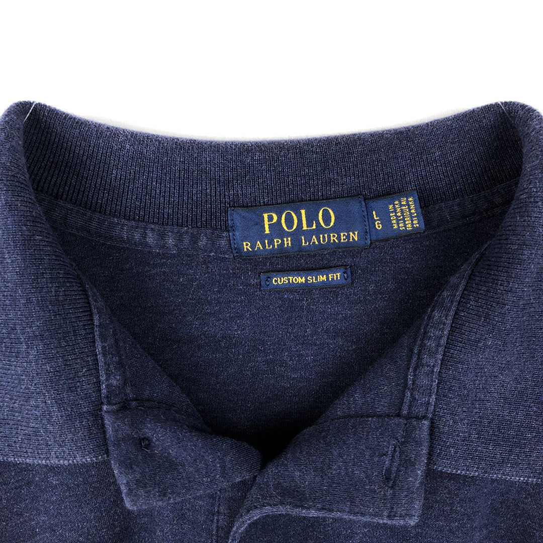 Ralph Lauren POLO RALPH LAUREN CUSTOM SLIM FIT short sleeve polo shirt, men's size L cotton navy blue type Vintage Second Hand