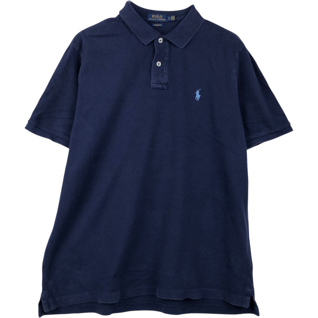 Ralph Lauren POLO RALPH LAUREN CLASSIC FIT short sleeve polo shirt for men size L cotton navy blue type Vintage Second Hand