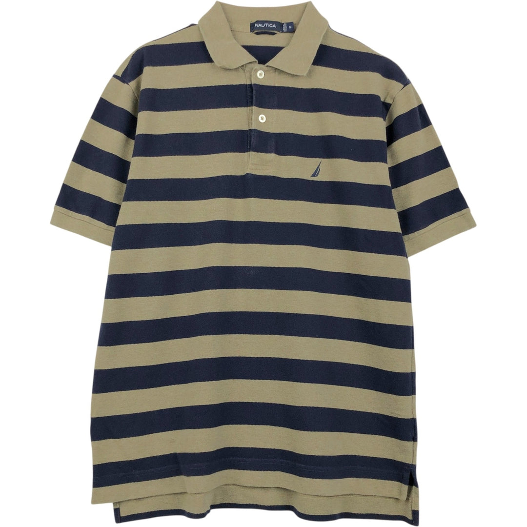 Nautica short-sleeved striped polo shirt (2000s/2000s) - Men's size M (approx.) cotton Khaki type Vintage Second Hand