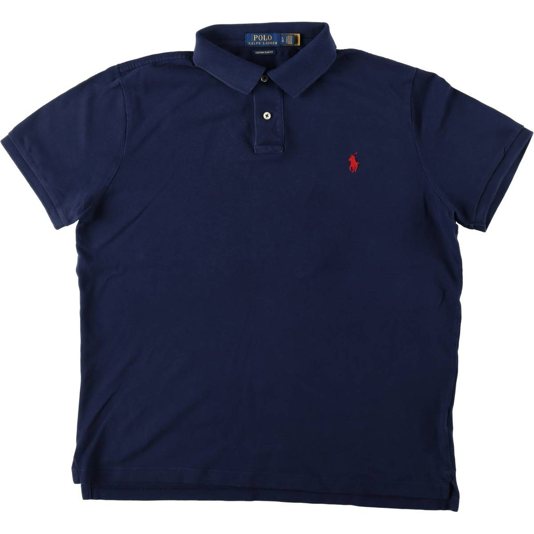 Ralph Lauren POLO RALPH LAUREN CUSTOM SLIM FIT short sleeve polo shirt, men's size L cotton navy blue type Vintage Second Hand