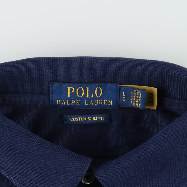 Ralph Lauren POLO RALPH LAUREN CUSTOM SLIM FIT short sleeve polo shirt, men's size L cotton navy blue type Vintage Second Hand