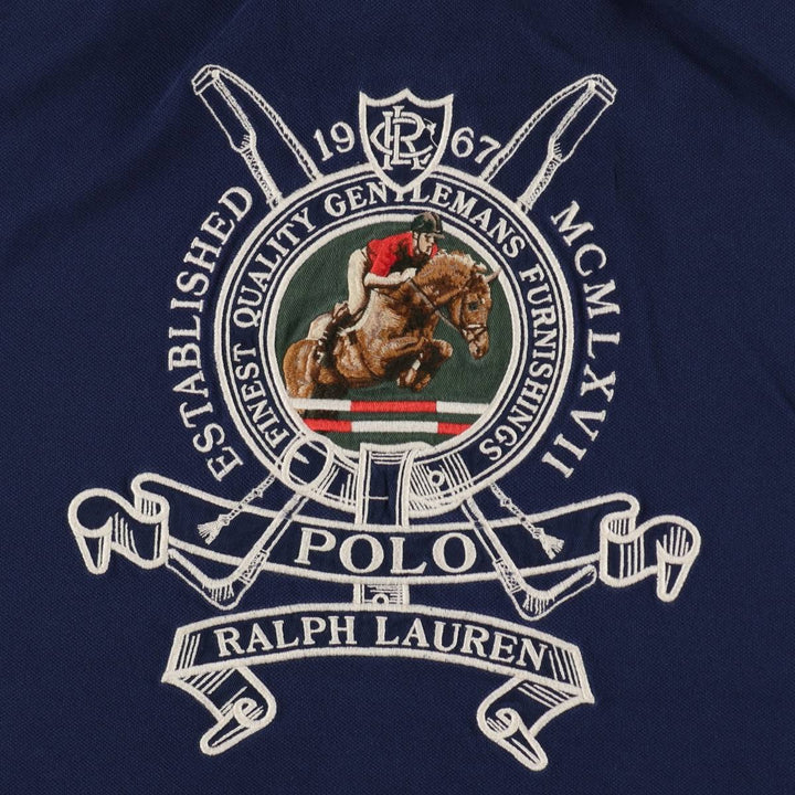 Ralph Lauren POLO RALPH LAUREN CUSTOM SLIM FIT short sleeve polo shirt, men's size L cotton navy blue type Vintage Second Hand