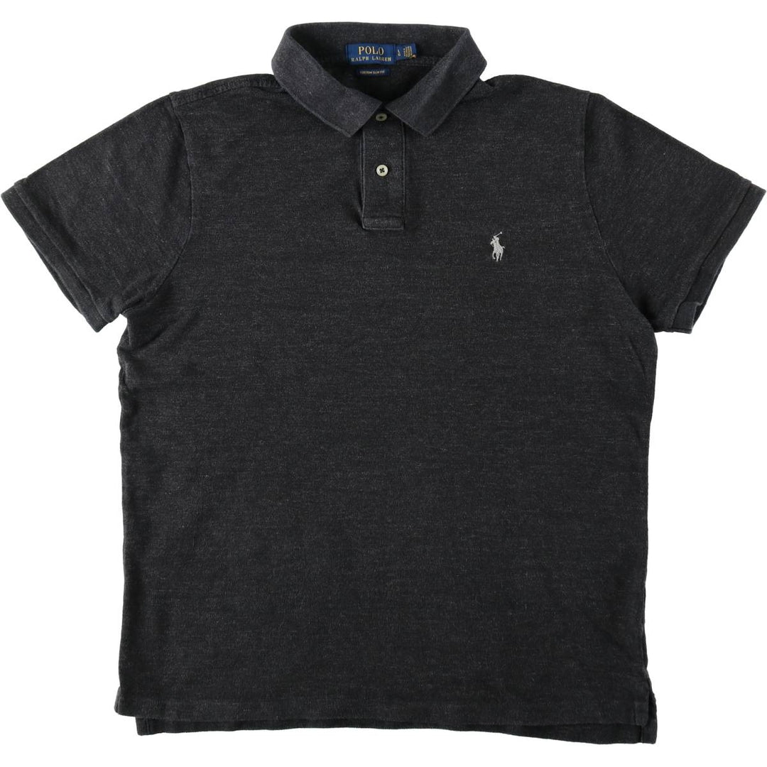 Ralph Lauren POLO RALPH LAUREN CUSTOM SLIM FIT short sleeve polo shirt, men's size L cotton black type Vintage Second Hand