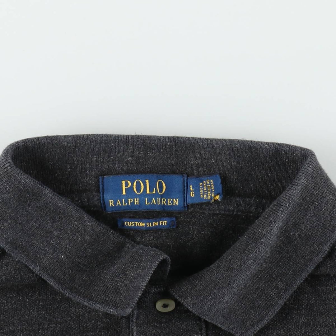 Ralph Lauren POLO RALPH LAUREN CUSTOM SLIM FIT short sleeve polo shirt, men's size L cotton black type Vintage Second Hand