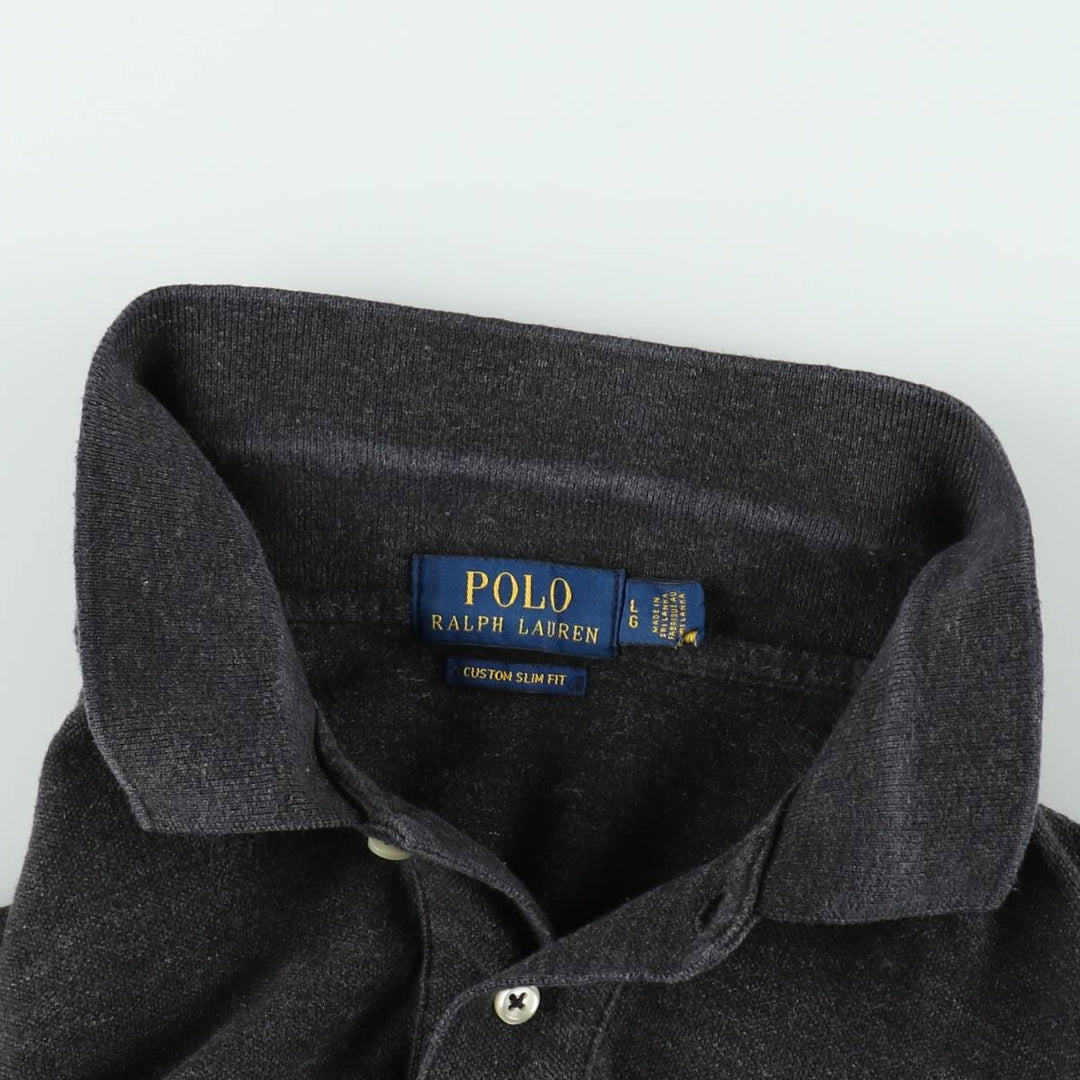 Ralph Lauren POLO RALPH LAUREN CUSTOM SLIM FIT short sleeve polo shirt, men's size L cotton black type Vintage Second Hand