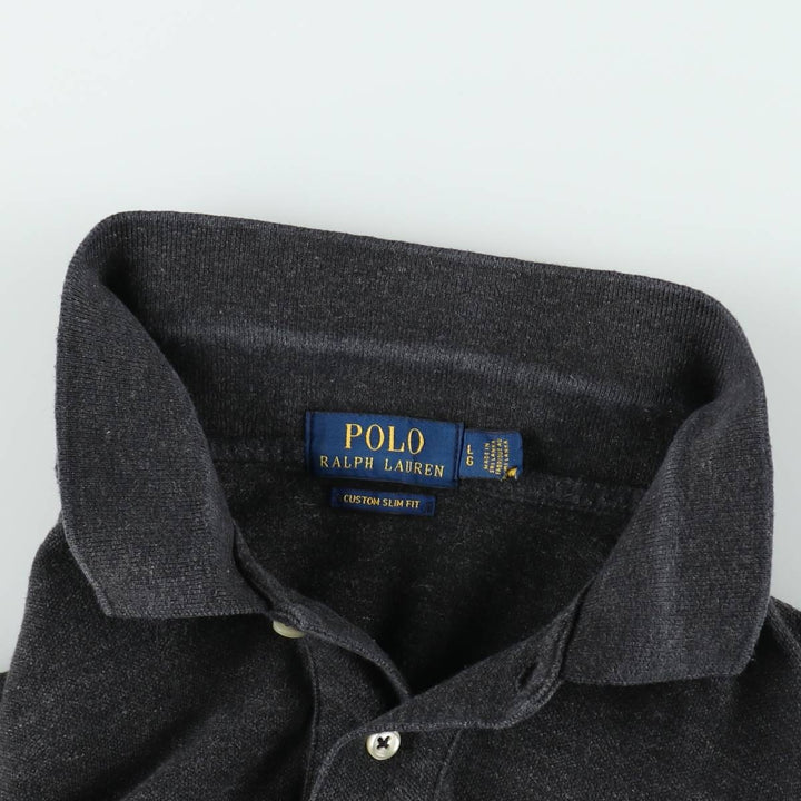 Ralph Lauren POLO RALPH LAUREN CUSTOM SLIM FIT short sleeve polo shirt, men's size L cotton black type Vintage Second Hand