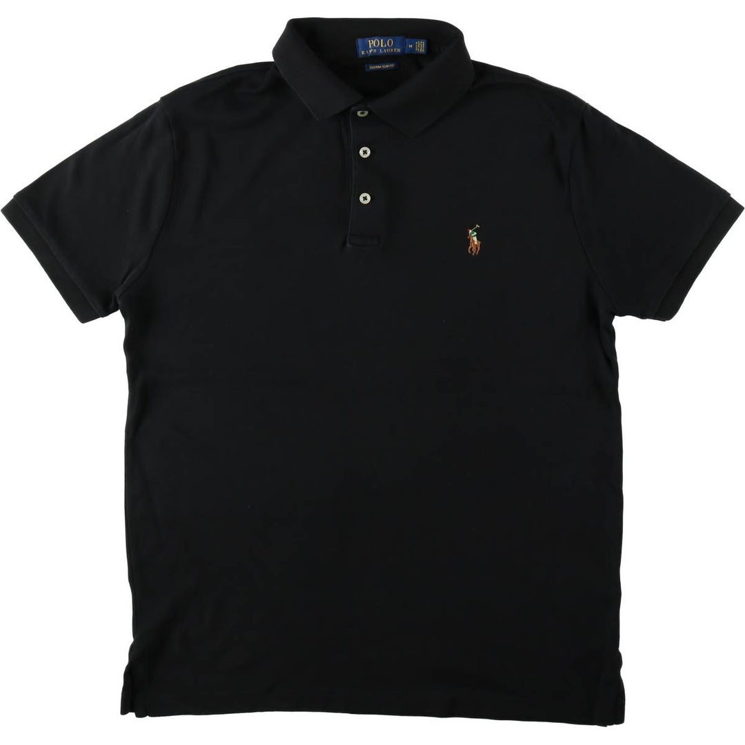 Ralph Lauren POLO RALPH LAUREN CUSTOM SLIM FIT short sleeve polo shirt men's size M cotton black type Vintage Second Hand