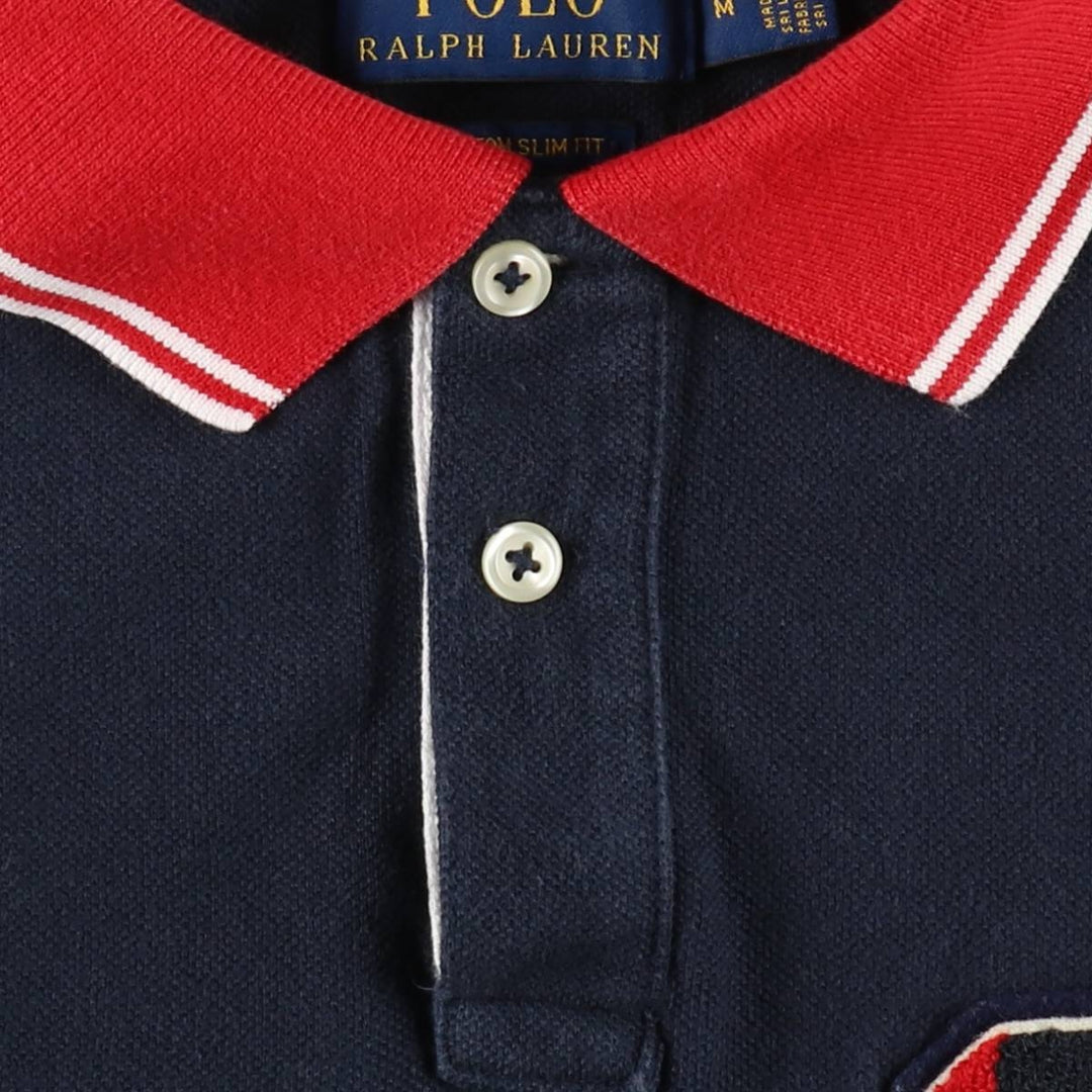 Ralph Lauren POLO RALPH LAUREN CUSTOM SLIM FIT short sleeve polo shirt men's size M cotton navy blue type Vintage Second Hand