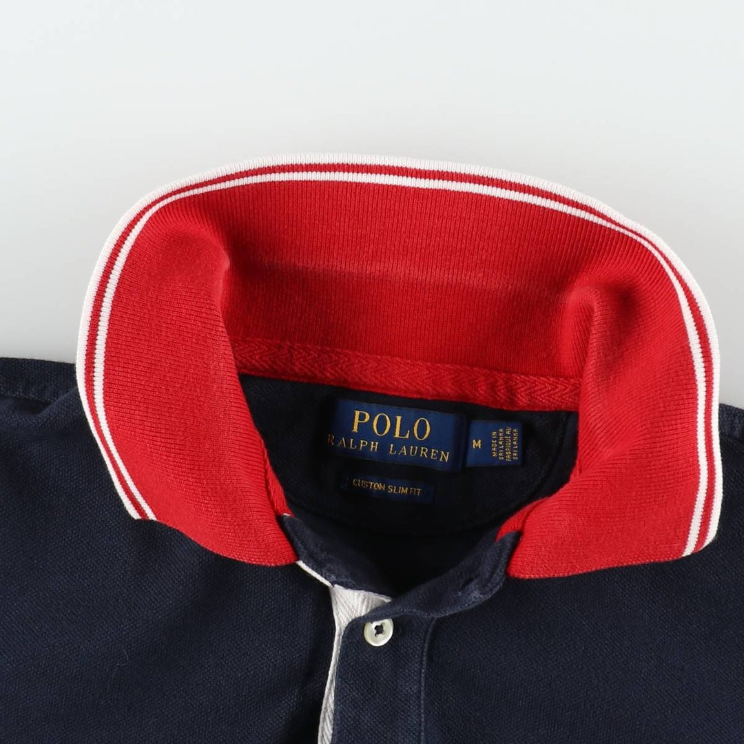 Ralph Lauren POLO RALPH LAUREN CUSTOM SLIM FIT short sleeve polo shirt men's size M cotton navy blue type Vintage Second Hand