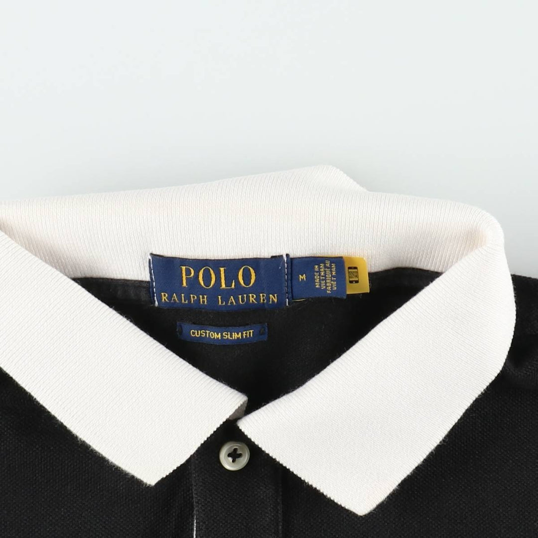 Ralph Lauren POLO RALPH LAUREN CUSTOM SLIM FIT short sleeve polo shirt men's size M cotton black type Vintage Second Hand